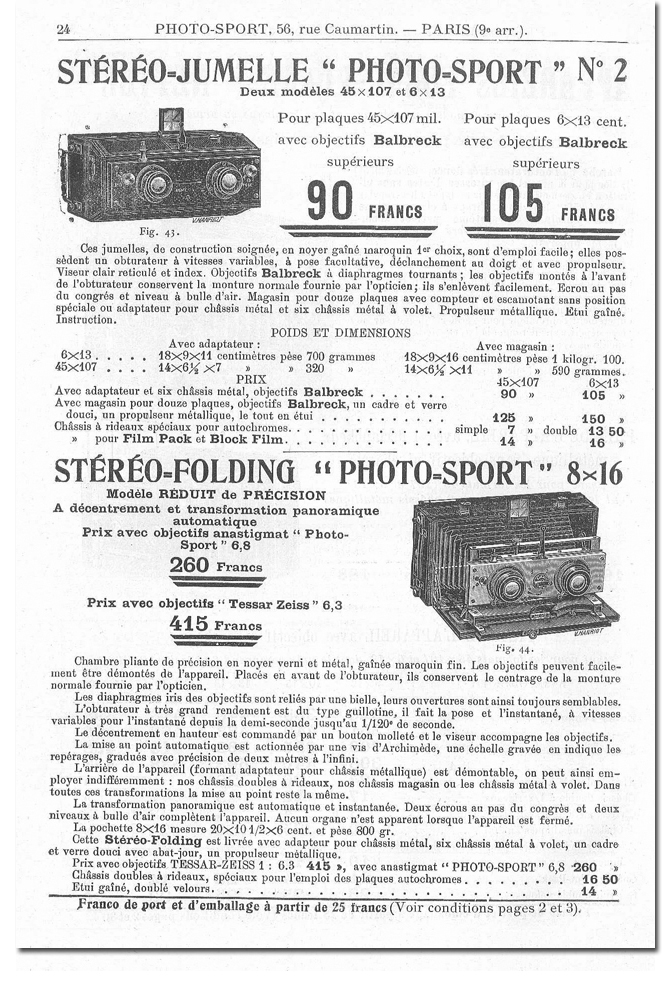 Photo-Sport Stéréo-Folding 8 x 16
